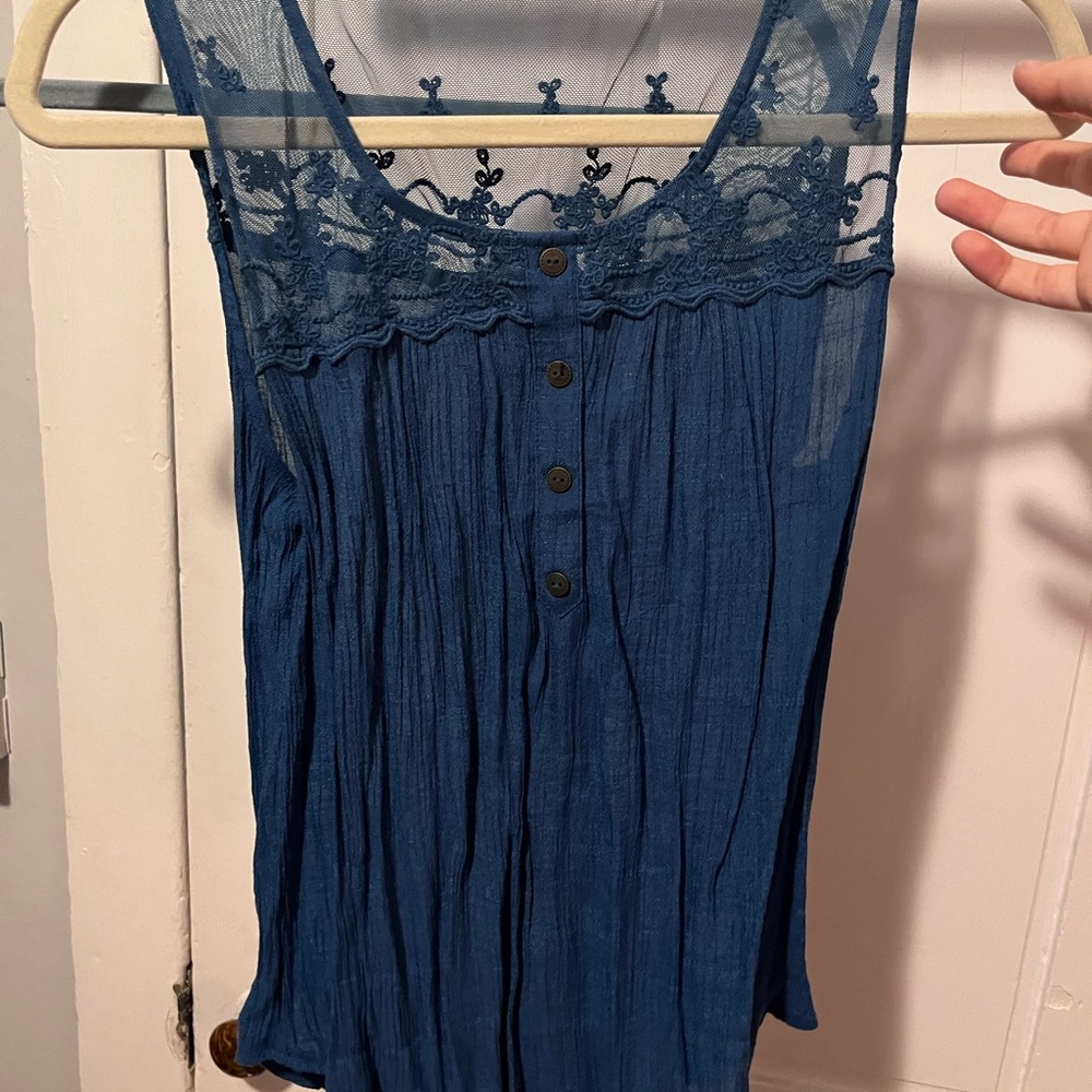 Mine Blue Sheer Lace Women's Blouse